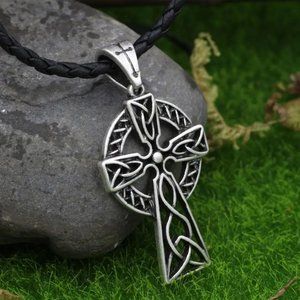 Irish Celtic‎ Cross Necklace Norse Viking Knot Large Pendant Men Stainless Steel